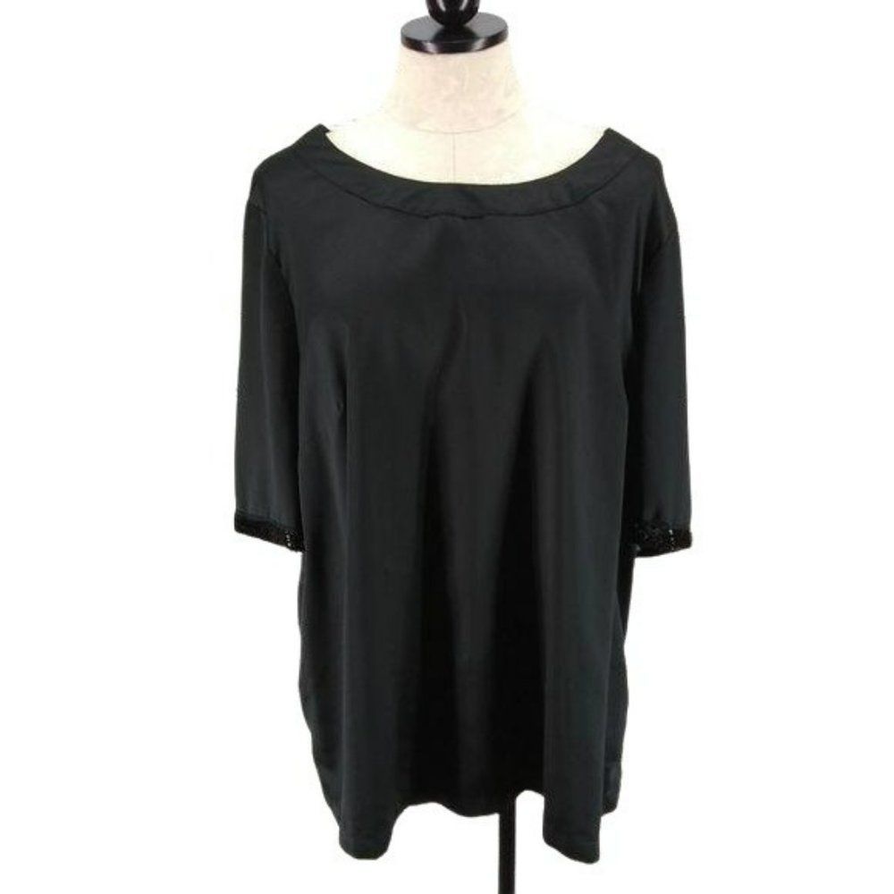 Mossimo Women's Black Tunic Style Short Sleeve Beaded Cuff Blouse Size 24/26